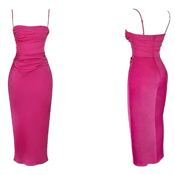House of CB 'Teia' Hot Pink Draped Corset Midi Dress NWOT - Picture 6 of 11